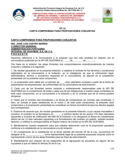 Contratación del servicio de limpieza en general - Puerto de Guaymas