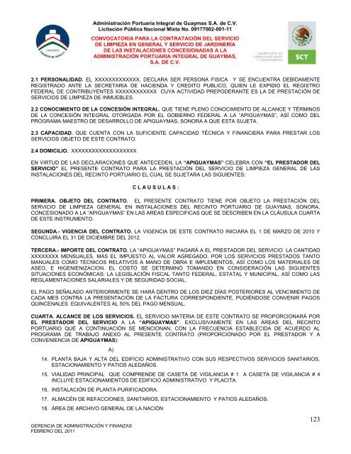 Contratación del servicio de limpieza en general - Puerto de Guaymas