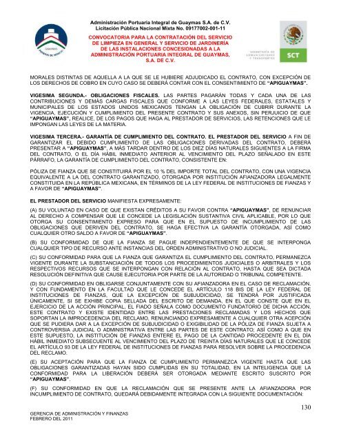 Contratación del servicio de limpieza en general - Puerto de Guaymas