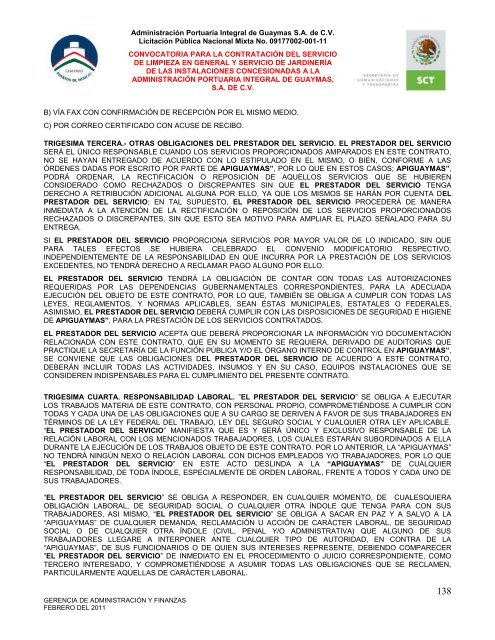 Contratación del servicio de limpieza en general - Puerto de Guaymas