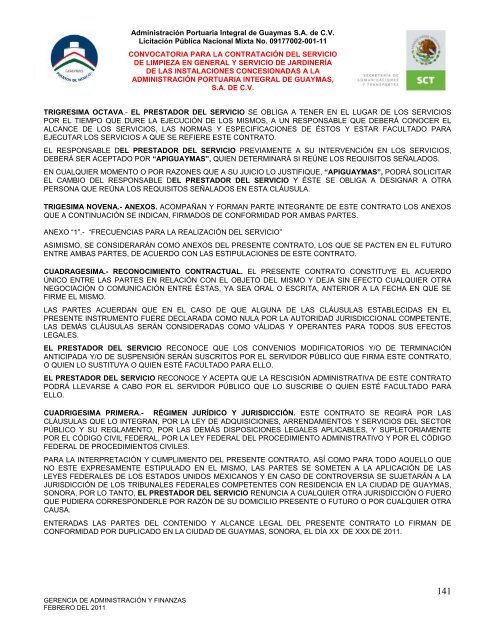 Contratación del servicio de limpieza en general - Puerto de Guaymas