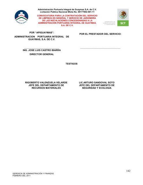 Contratación del servicio de limpieza en general - Puerto de Guaymas