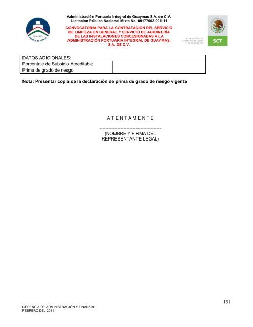 Contratación del servicio de limpieza en general - Puerto de Guaymas