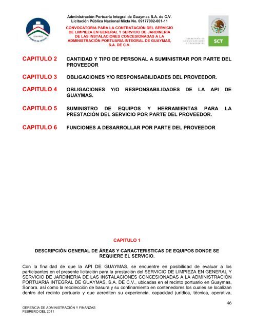 Contratación del servicio de limpieza en general - Puerto de Guaymas