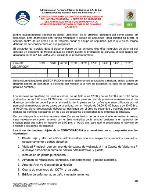 Contratación del servicio de limpieza en general - Puerto de Guaymas