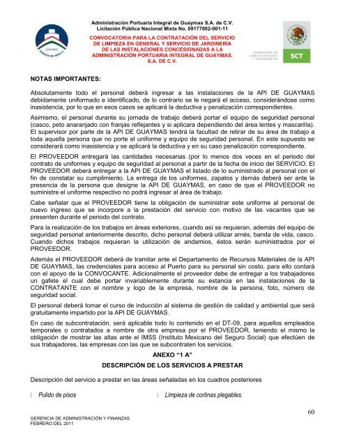 Contratación del servicio de limpieza en general - Puerto de Guaymas