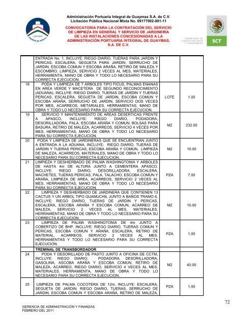 Contratación del servicio de limpieza en general - Puerto de Guaymas