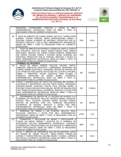 Contratación del servicio de limpieza en general - Puerto de Guaymas