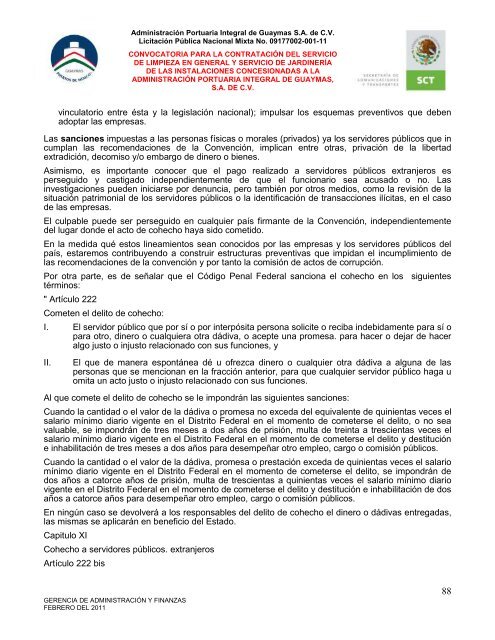 Contratación del servicio de limpieza en general - Puerto de Guaymas