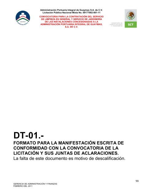 Contratación del servicio de limpieza en general - Puerto de Guaymas