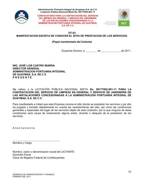 Contratación del servicio de limpieza en general - Puerto de Guaymas