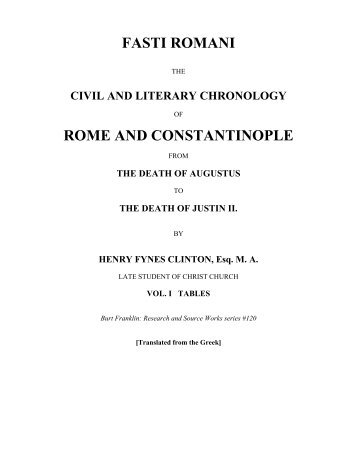 FASTI ROMANI ROME AND CONSTANTINOPLE