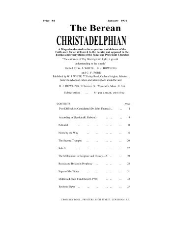CHRISTADELPHIAN - The Berean Ecclesial News