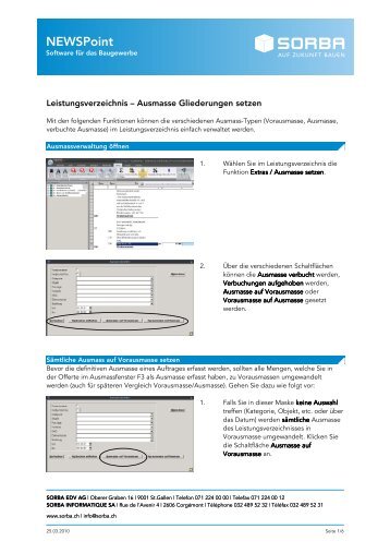 Leistungsverzeichnis: Ausmasse Gliederungen ... - Sorba EDV AG