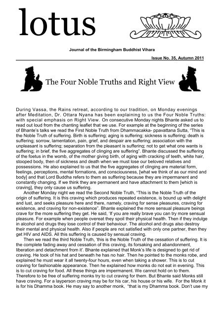 The Four Noble Truths and Right View - Birmingham Buddhist Vihara
