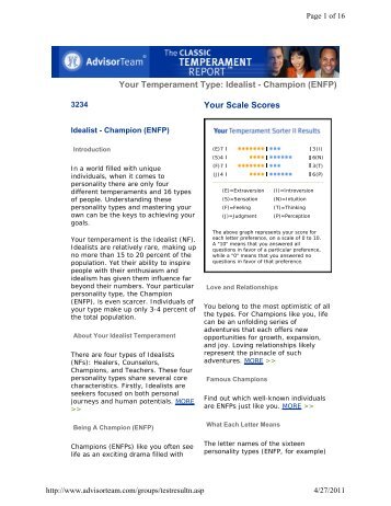 Your Temperament Type: Idealist - Champion (ENFP ... - ReproMed