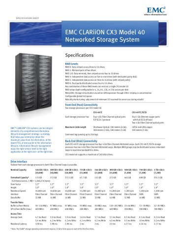 EMC CLARiiON CX3 Model-40 Specification Sheet - EMC Centera