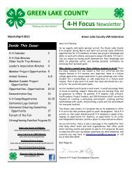 GREEN LAKE COUNTY 4-H Focus Newsletter