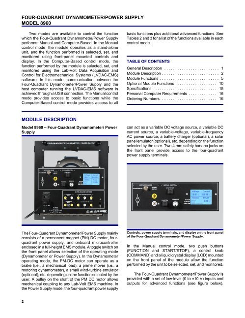 Four Quadrant Dynamometer Power Supply Model 8960 Lab Volt Four Quadrant Dynamometer Power Supply Model 8960 Lab Volt