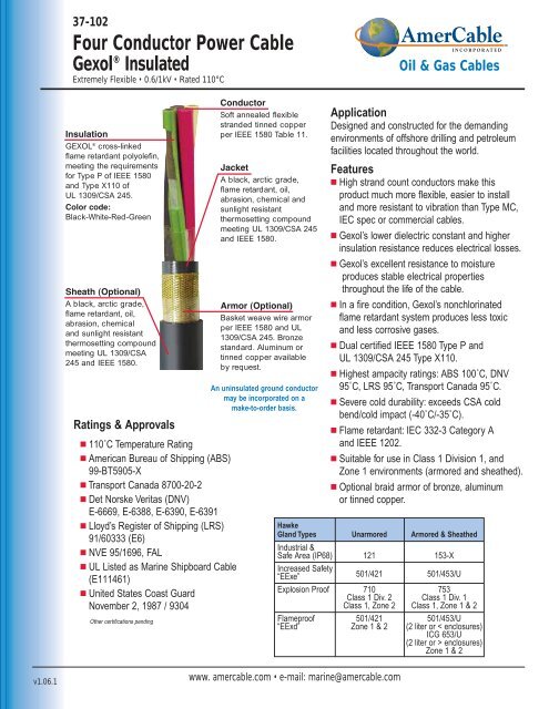 Four Conductor Power Cable Gexol® Insulated