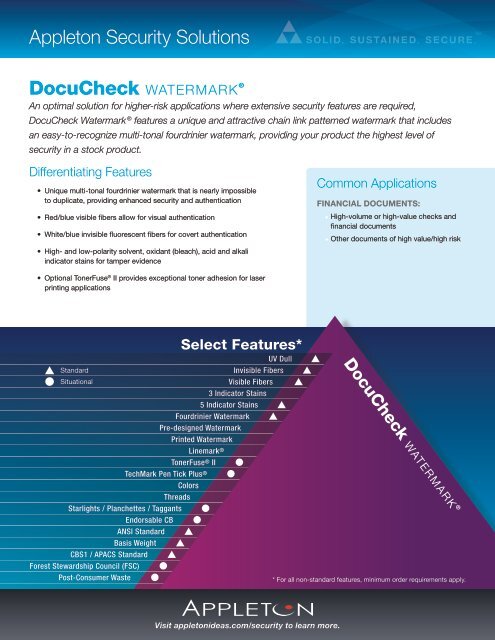 DocuCheck WATERMARK ® Sell Sheet (PDF) - Appleton Papers, Inc