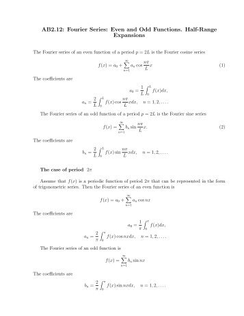 AB2.12: Fourier Series: Even and Odd Functions. Half-Range ...