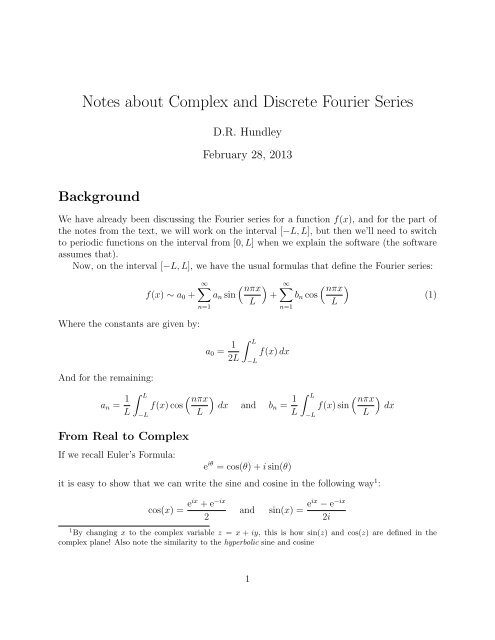 Notes about Complex and Discrete Fourier Series - Whitman People