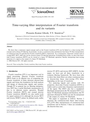 Time-varying filter interpretation of Fourier transform and its variants