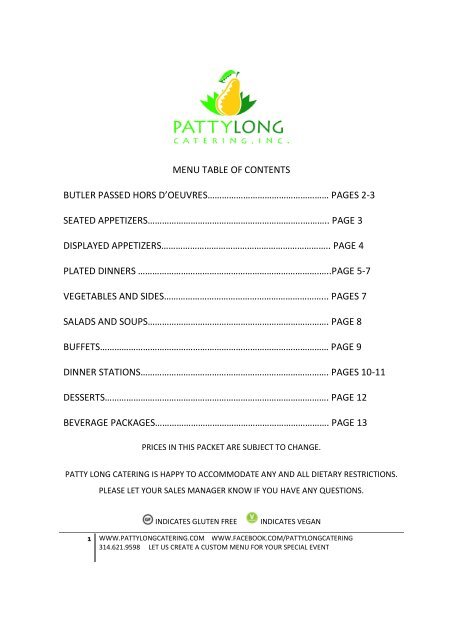 Download full catering menu - Patty Long Catering