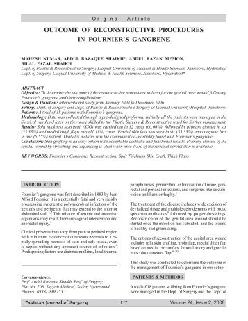 Outcome of Reconstructive Procedures in Fournier's Gangrene