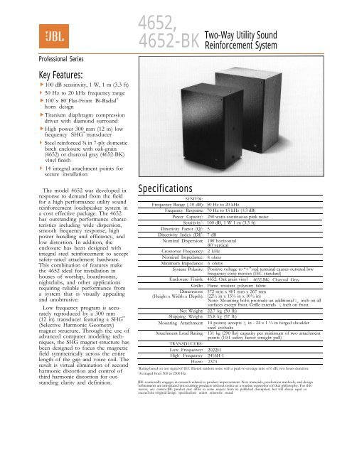 4652, 4652-BK Specification Document - JBL Professional