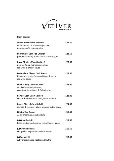 Sample Menus and Dishes - Chewton Glen