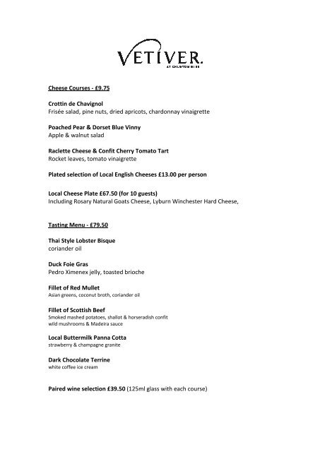 Sample Menus and Dishes - Chewton Glen