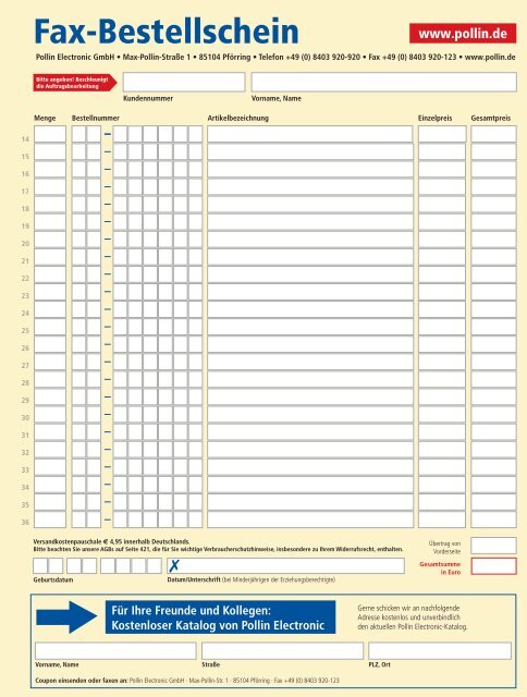 Fax-Bestellschein - Pollin