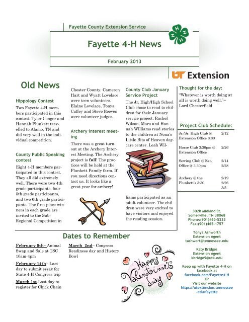 Old News Fayette 4-H News - UT Extension