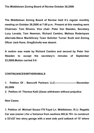 The Middletown Zoning Board of Review October 28,2008 The ...
