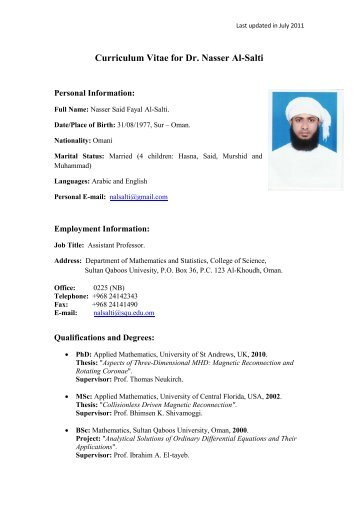 Curriculum Vitae for Dr. Nasser Al-Salti - Sultan Qaboos University