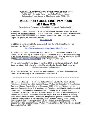 MELCHIOR YODER LINE- Part FOUR M27 thru M29 - Yoder Family ...