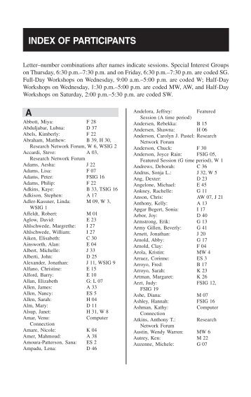 A INDEX OF PARTICIPANTS