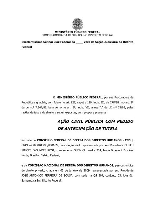 AÇÃO CIVIL PÚBLICA COM PEDIDO DE ANTECIPAÇÃO DE TUTELA