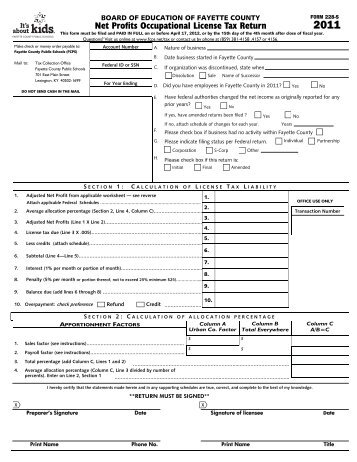 Net Profits Occupational License Tax Return - Fayette County Public ...