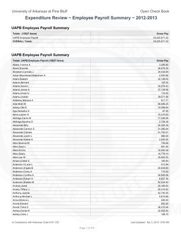 Expenditure Review ~ Employee Payroll Summary ~ 2012-2013