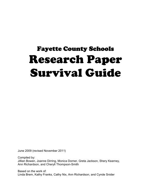 Research Paper Survival Guide - Fayette County Schools