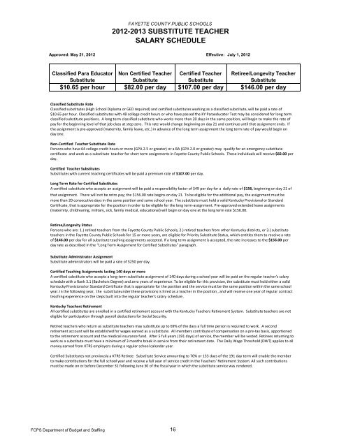 2012-2013 Salary Schedules - Fayette County Public Schools