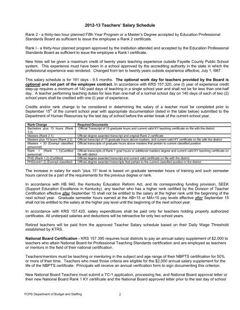 2012-2013 Salary Schedules - Fayette County Public Schools