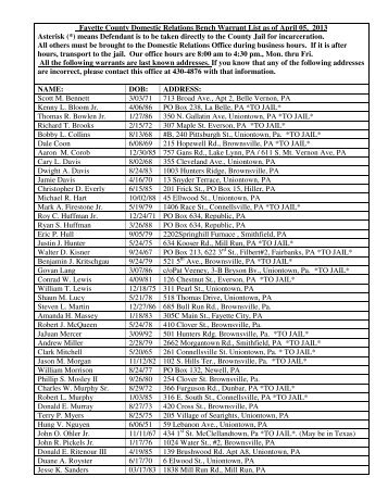 Fayette County Domestic Relations Bench Warrant List as of April 03 ...