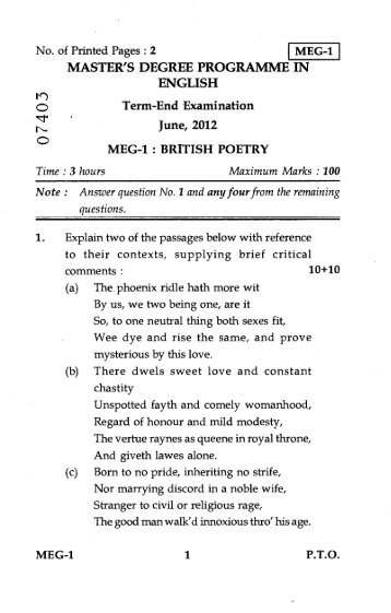 IGNOU - MEG-1 - British Poetry