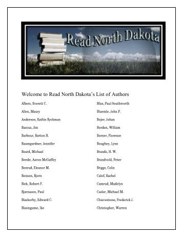 Complete North Dakota Author List - Read North Dakota