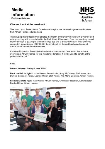 Cheque it out at the renal - NHS Ayrshire and Arran.
