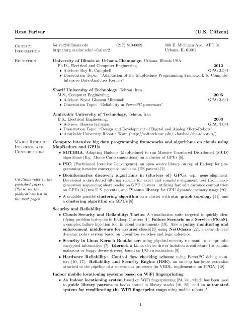 Curriculum Vitae (CV) - Systems Research Group - University of